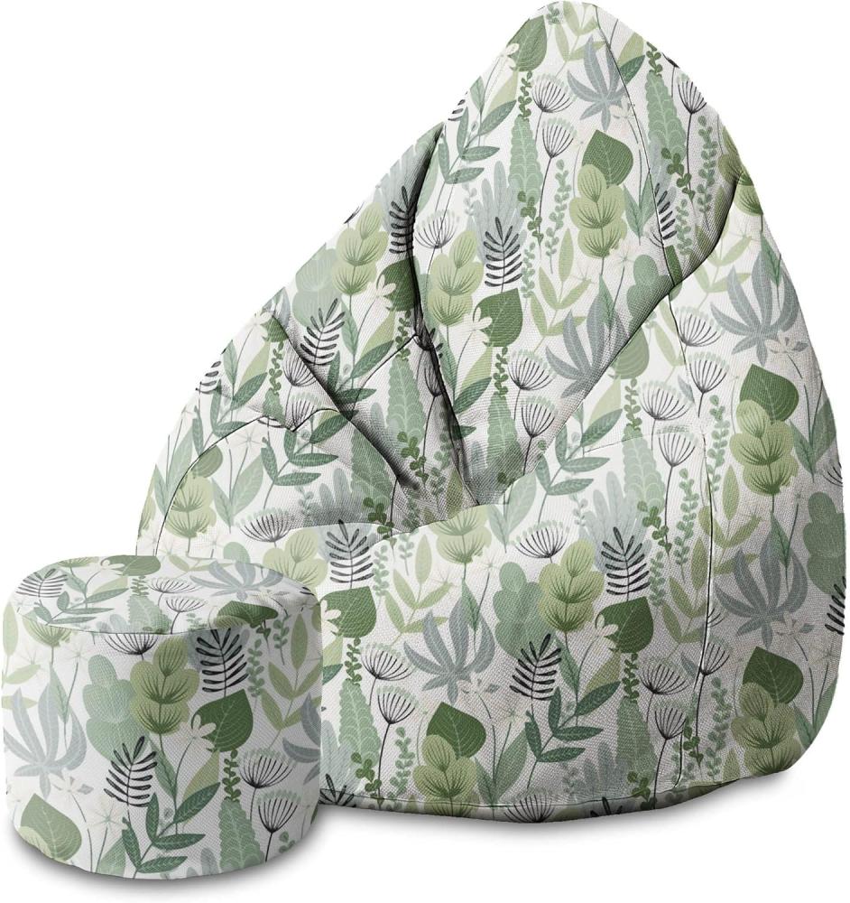 DreamRoots Bean Bag 80x80x120cm - Sitzsack mit Lehne und Hocker und Bezug - mit Füllung, Flowers And Grass Bild 1