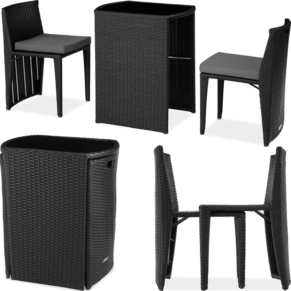 tectake Rattanset Bistro Hamburg schwarz Bild 1