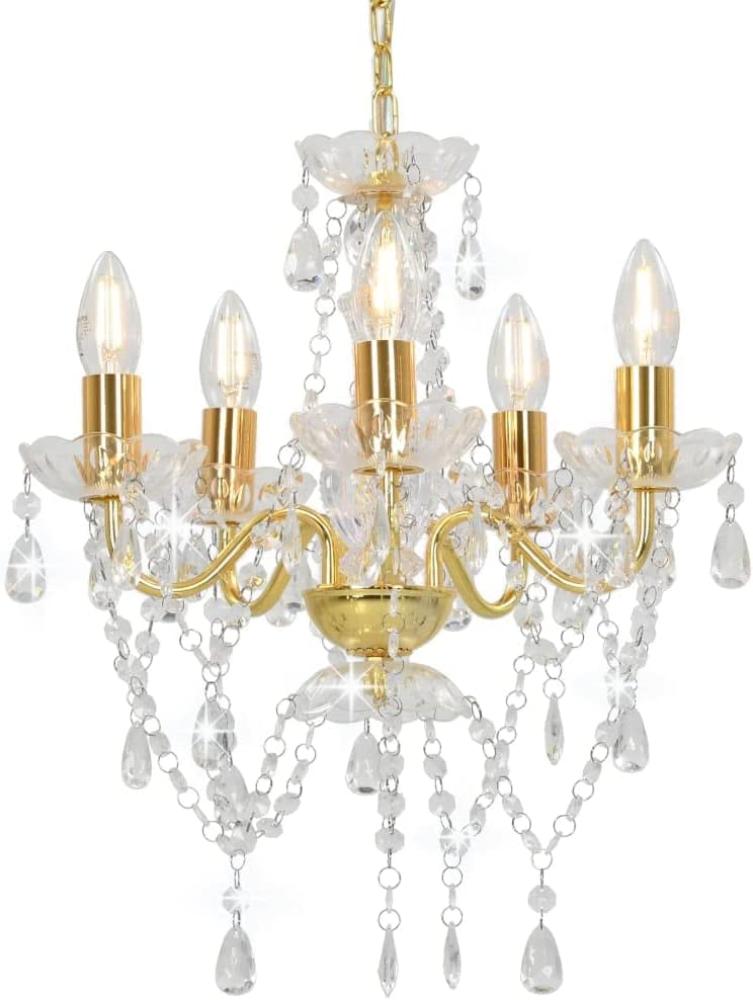 vidaXL Kronleuchter mit Perlen Golden Rund 5×E14 281602 Bild 1