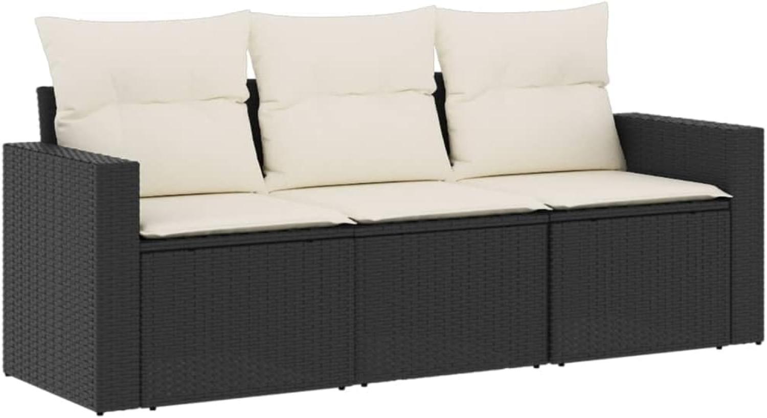 vidaXL 3-tlg. Garten-Sofagarnitur mit Kissen Schwarz Poly Rattan 3218646 Bild 1