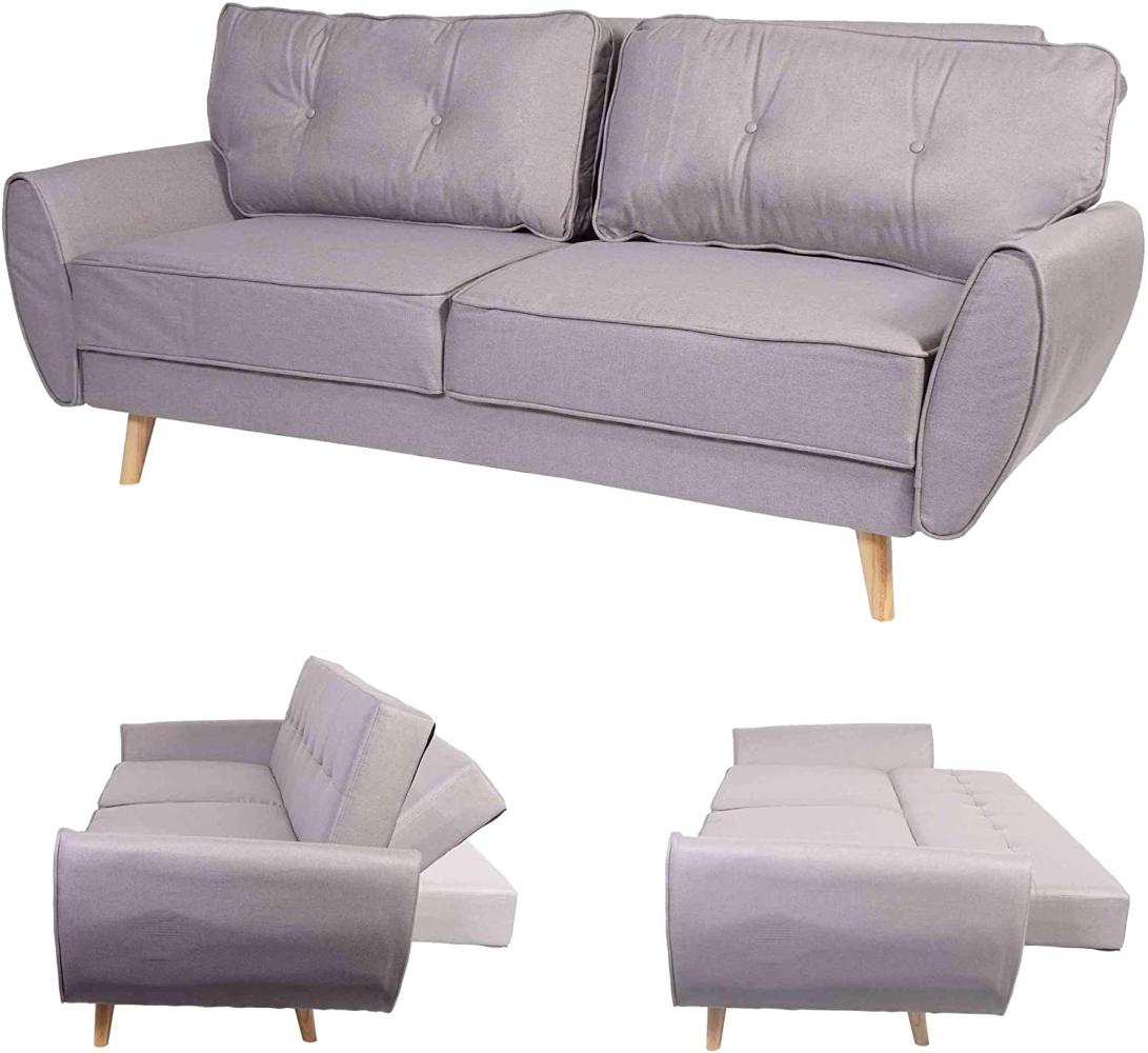 3er-Sofa HWC-J19, Couch Klappsofa Lounge-Sofa, Schlaffunktion 203cm ~ Stoff/Textil grau Bild 1