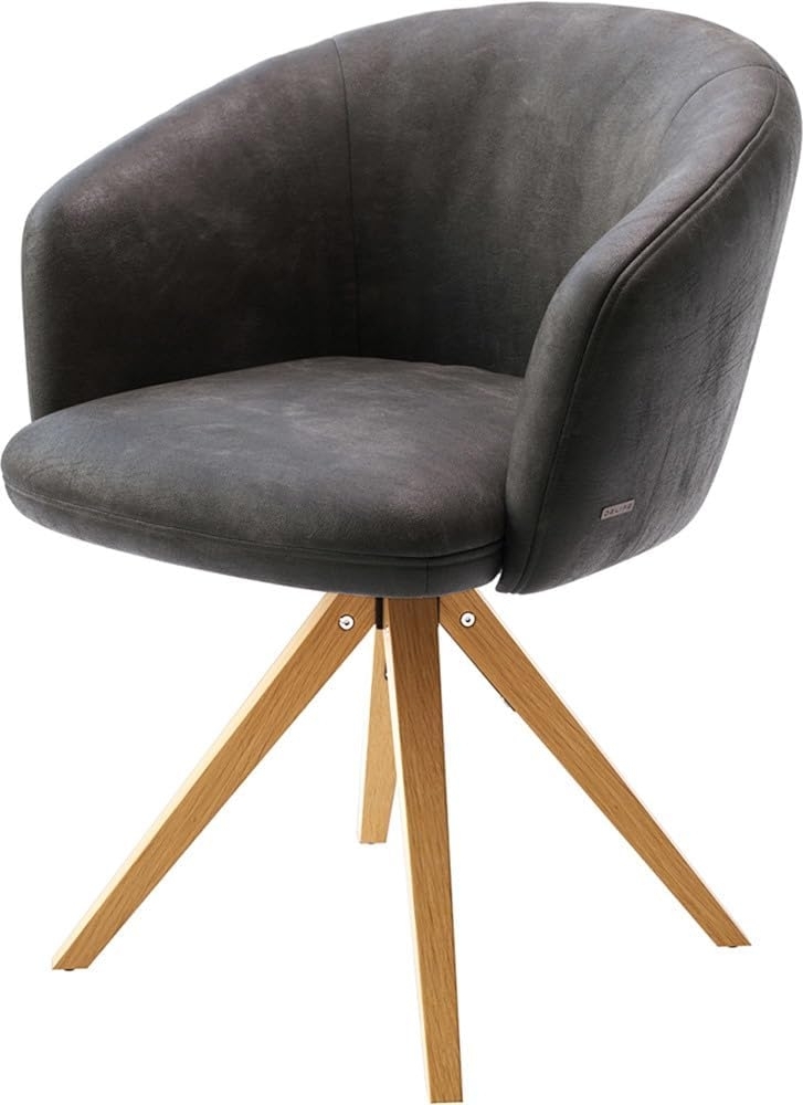 Drehstuhl Caja-Flex mit Armlehnen Mikrofaser Anthrazit Vintage Holzgestell kantig Natur 180° drehbar Taschenfederkern Bild 1