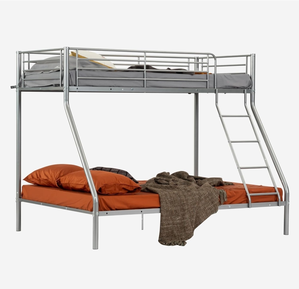 MEUBLE COSY Etagenbett Kinderbett für 3 Personen, Jugendbett Bettgestell 90x190 und 140x190 cm, Metall, Hochbett für Kinder, Schlafzimmer, Haus, Grau Bild 1