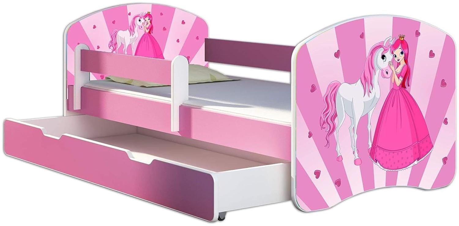 Kinderbett Jugendbett mit einer Schublade und Matratze Rausfallschutz Rosa 70 x 140 80 x 160 80 x 180 ACMA II (08 Princess, 80 x 180 cm mit Bettkasten) Bild 1