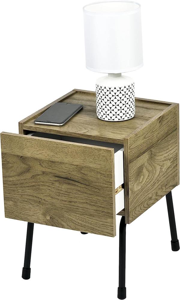 Movian, Nachttisch/Nachttisch aus Holz/Beistelltisch mit Schublade und Regal/Beistelltisch, Einfache Montage, modularWohnzimmer, Schlafzimmer, Arbeitszimmer - Night stand - IWST-300 - Aschbraun Bild 1