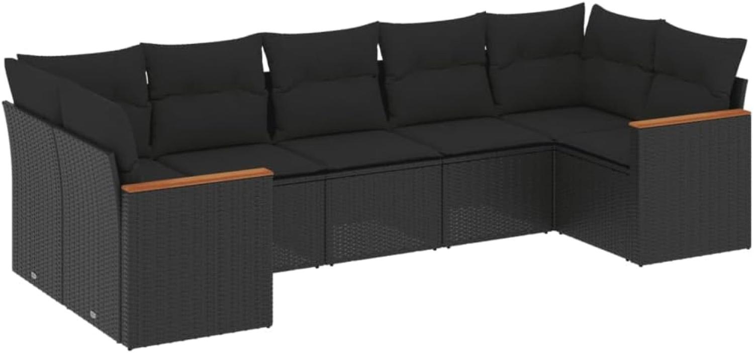 vidaXL 7-tlg. Garten-Sofagarnitur mit Kissen Schwarz Poly Rattan 3258667 Bild 1