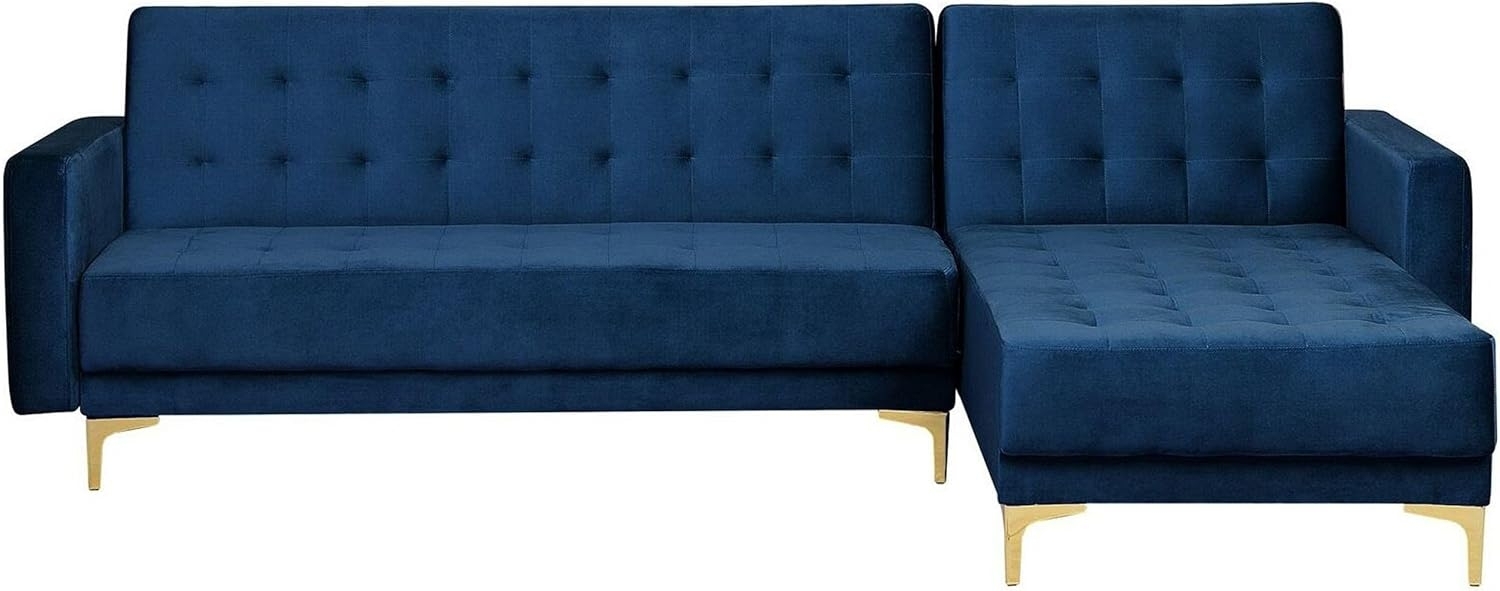 Ecksofa linksseitig Samtstoff marineblau Schlaffunktion ABERDEEN Bild 1