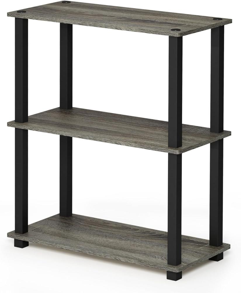 Furinno Compact Regalständer mit 3 Ablageflächen, holz, Französische Eiche Grau/Schwarz, 28. 96 x 28. 96 x 75. 18 cm Bild 1