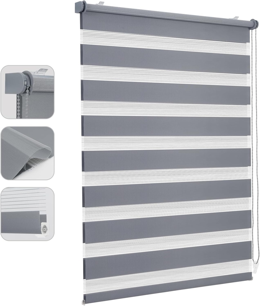 Sekey Doppelrollo Klemmfix ohne Bohren für Fenster, Doppelrollo 115 cm breit, Duo Rollo Jalousie Sonnenschutz, 115x150 cm, Grau Bild 1