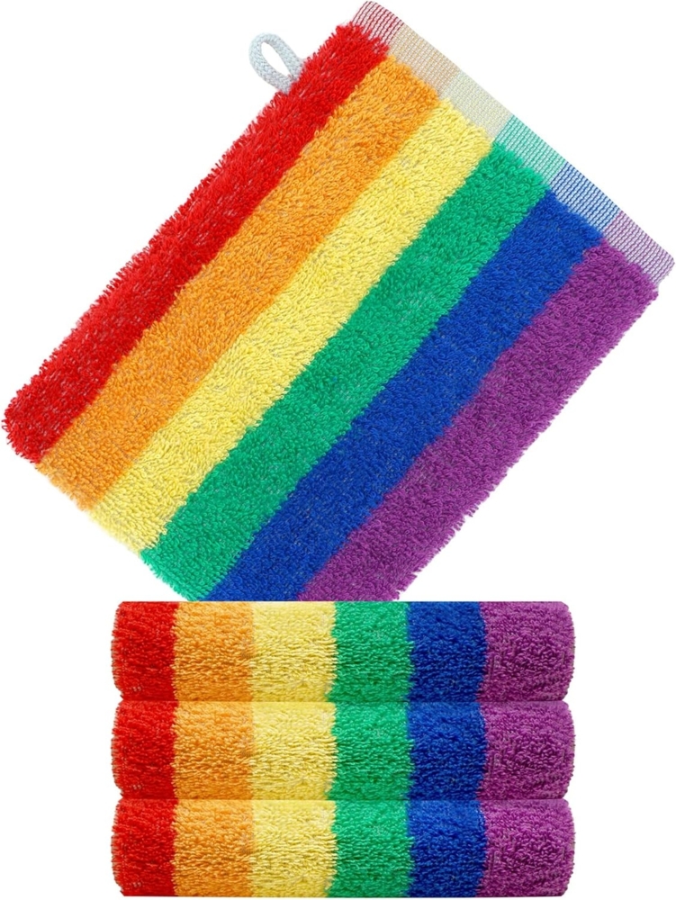 Lashuma Waschhandschuh Regenbogen, (Set, 4-St), bunte Frottee Waschlappen 15x21 cm Bild 1