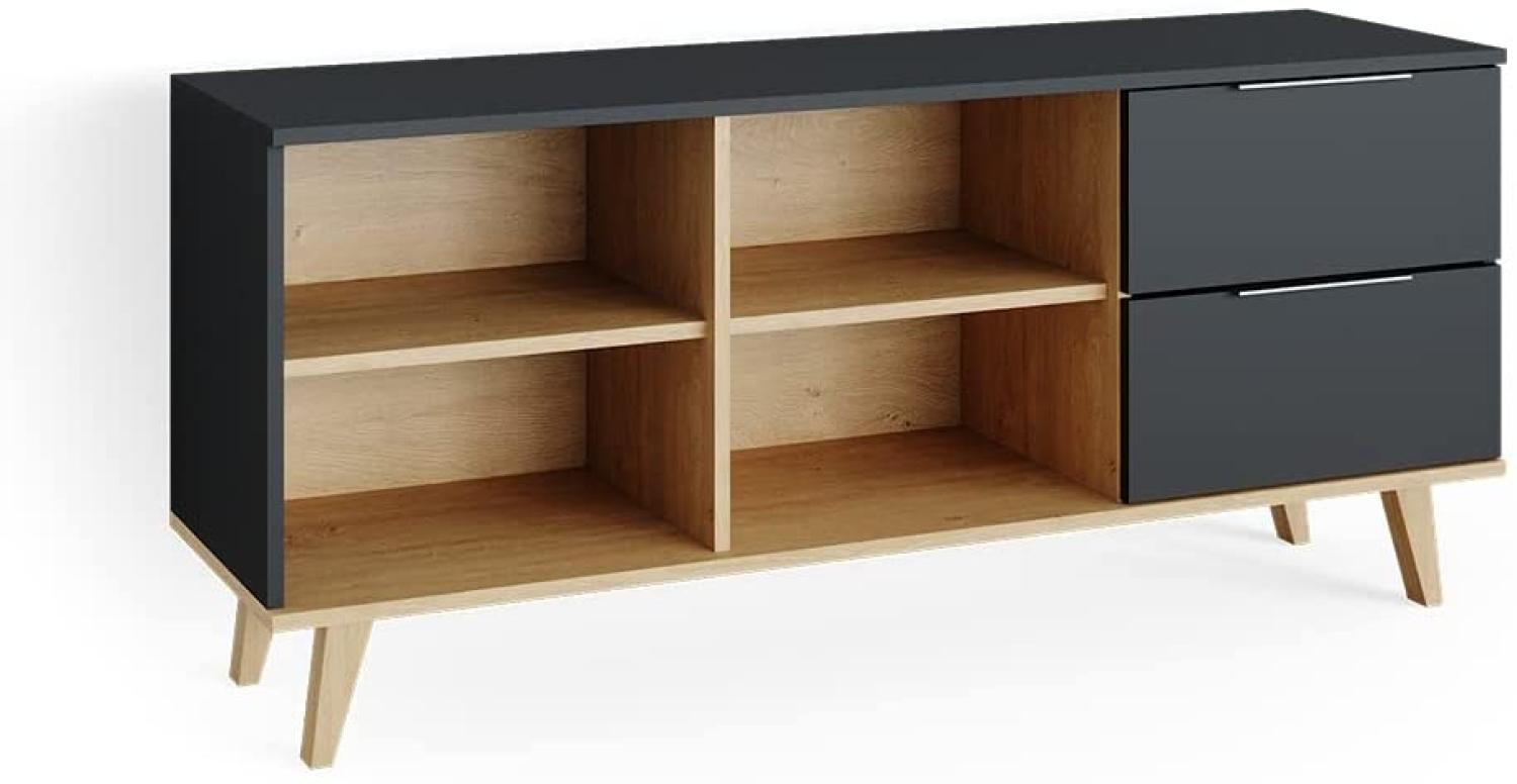 Vicco Kommode Wohnzimmerschrank Anrichte Neptune Anthrazit/Buche Schublade 134cm Bild 1