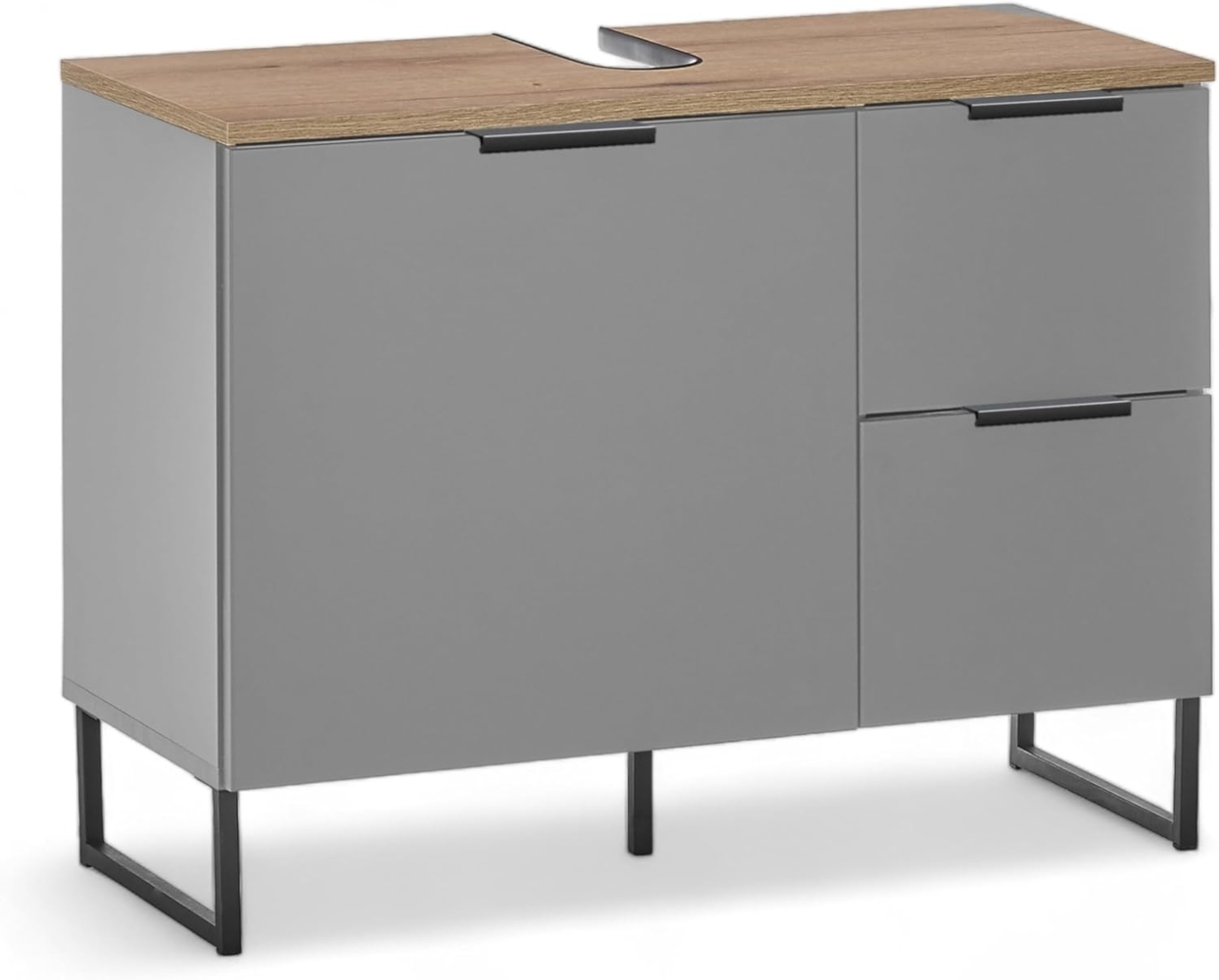 Stella Trading DENVER Badezimmer Waschbeckenunterschrank in Grau / Evoke Eiche Optik FSC-zertifiziert - Bad Unterschrank Badezimmerschrank mit viel Stauraum - 80 x 60 x 35 cm (B/H/T) Bild 1