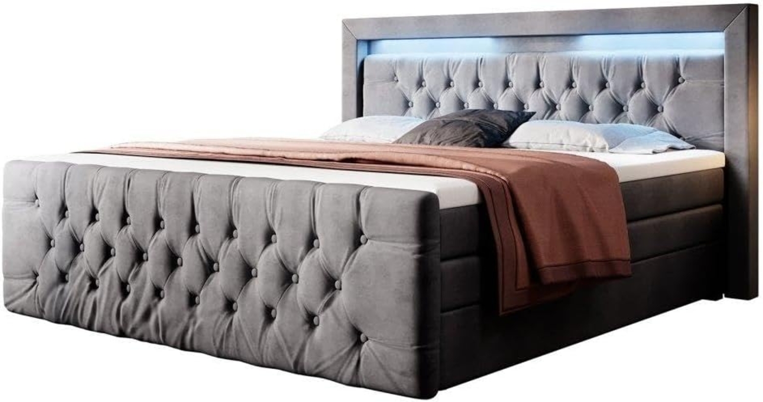 Boxspringbett Gloria mit LED und Stauraum 160x200 Grau H2 (bis 70kg) Bild 1