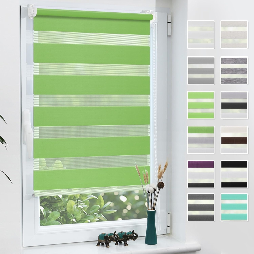Grandekor Doppelrollo Klemmfix ohne Bohren Grün 60x150 cm(Stoffbreite 56cm) Fenster Rollos für innen Klemmrollos Duo Rollos für Fenster ohne Bohren mit Bohren Privatschutz UV-Schutz Zebrarollo Bild 1