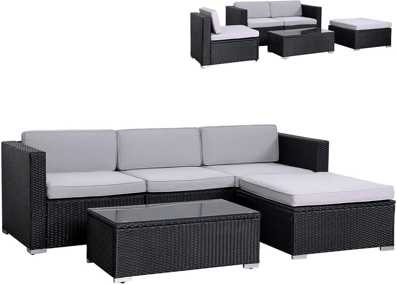 SVITA CALIFORNIA Polyrattan Lounge Rattan Set Sofa Garnitur Gartenmöbel schwarz Bild 1