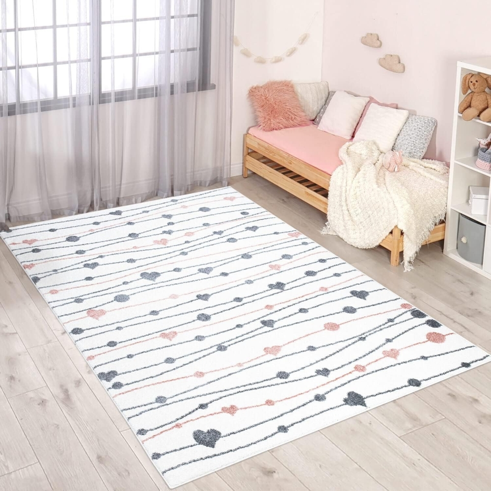 Carpet City Kinderteppich ANIME901, rechteckig, Höhe: 11 mm, Kinderzimmer Teppich Modern mit Mond, Blumen, Wolken, Creme, Multi Bild 1