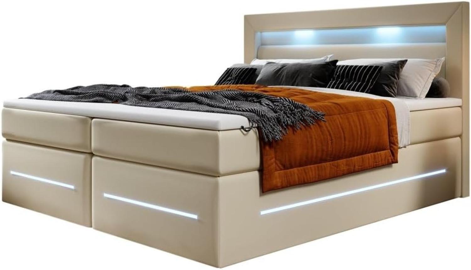 Boxspringbett Sevilla mit LED und Stauraum 200x200 Beige H2 Bild 1