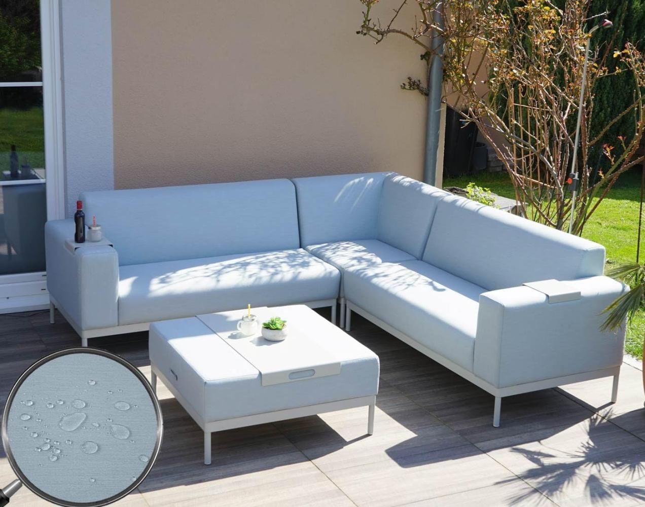 Alu-Garten-Garnitur HWC-C47, Sofa, Outdoor Stoff/Textil ~ blau mit Ablage, ohne Kissen Bild 1