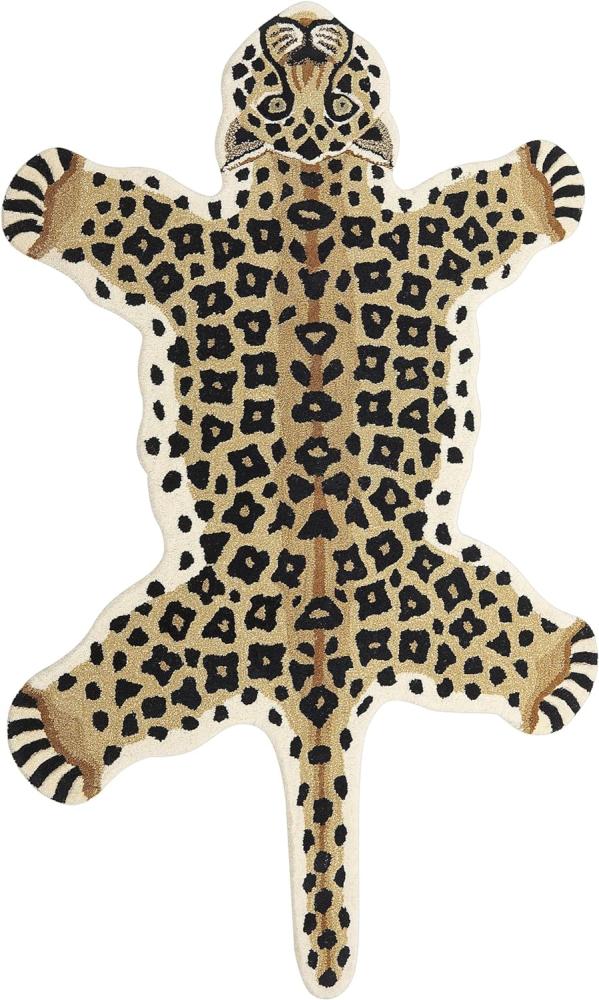Kinderteppich Wolle beige schwarz 100x160 cm Leopardenmotiv AZAAD Bild 1