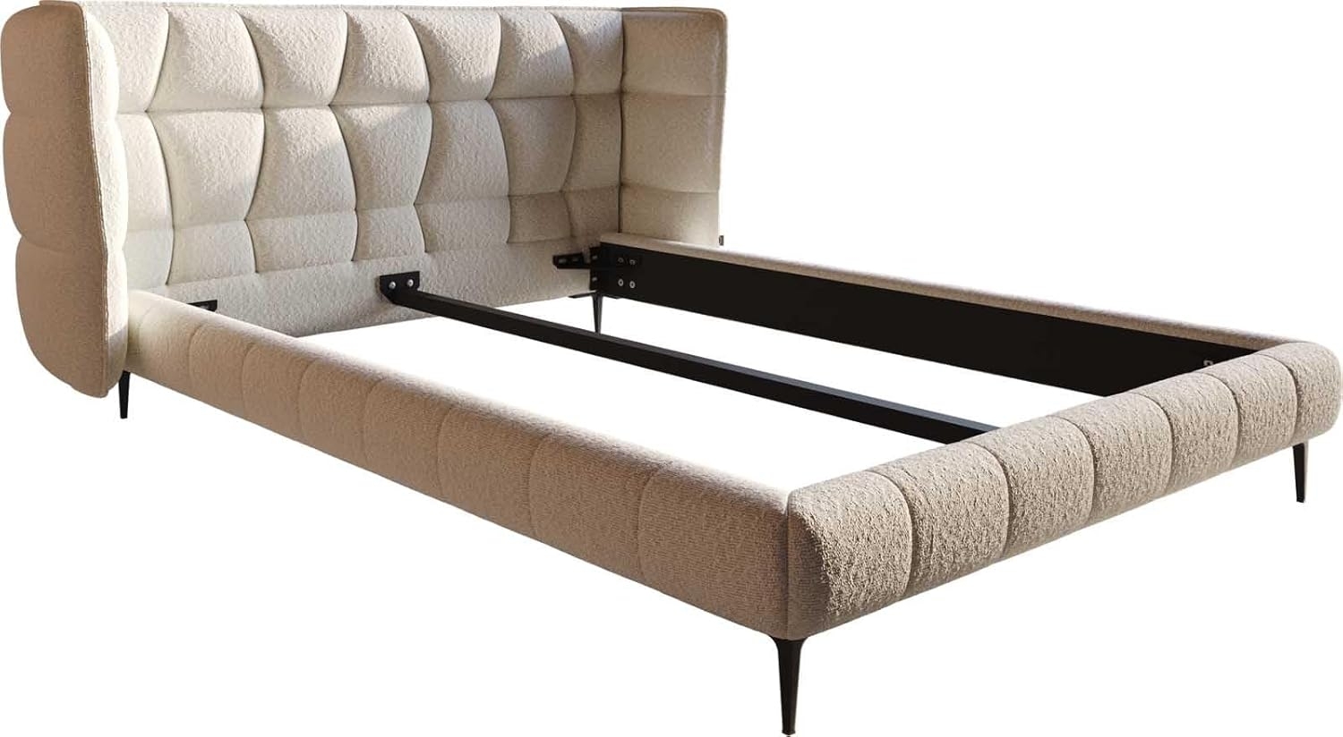 Polsterbettgestell Capujo 140x200 cm Bouclé Creme-Weiß Bild 1