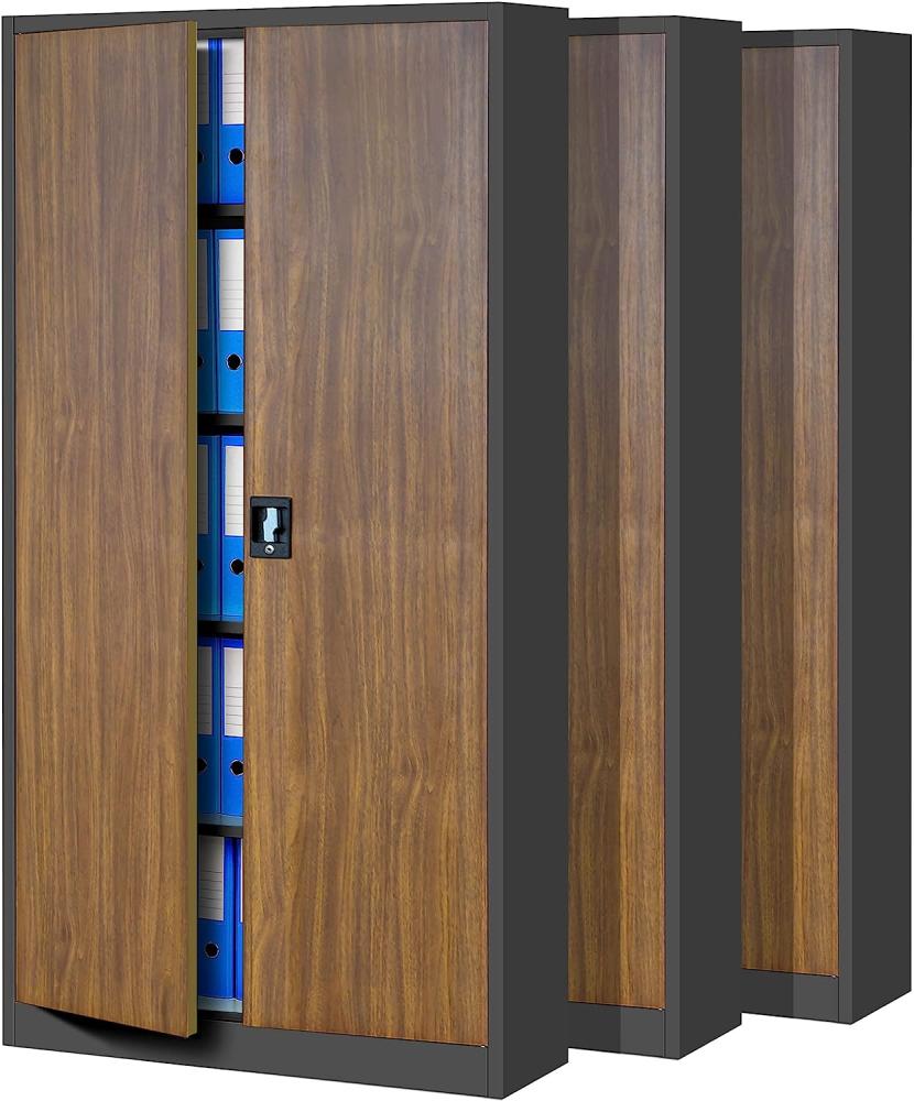 3er Set Aktenschrank C001 Metallschrank Stahlschrank Werkzeugschrank Büroschrank Lagerschrank Universalschrank Pulverbeschichtung Flügeltüren 185 x 90 x 40 cm (anthrazit/holzoptik) Bild 1