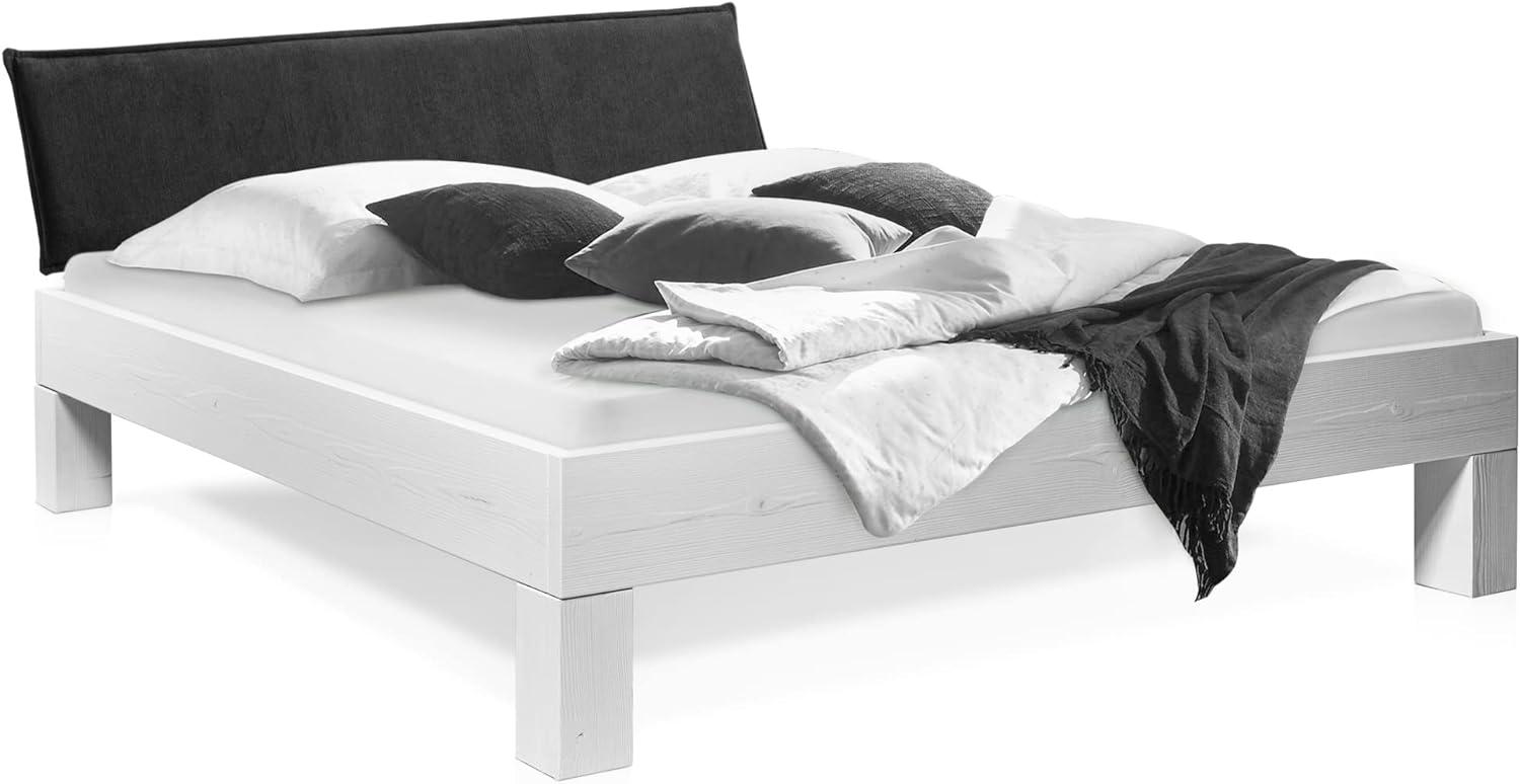 Möbel-Eins LUKY 4-Fuß-Bett mit Polster-Kopfteil, Material Massivholz, Fichte massiv weiss 120 x 200 cm Stoff Anthrazit Bild 1