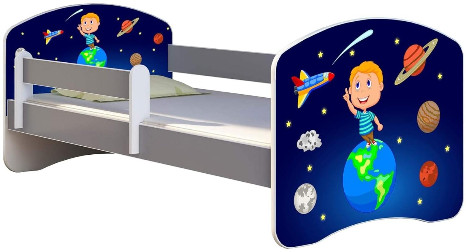 ACMA Kinderbett Jugendbett mit Einer Schublade und Matratze Grau mit Rausfallschutz Lattenrost II (22 Kosmos, 160x80) Bild 1