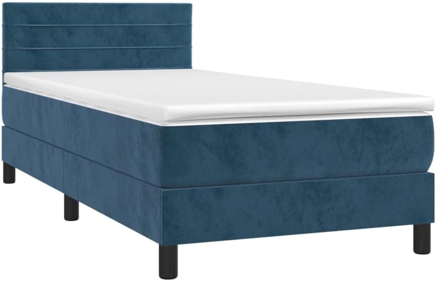 vidaXL Boxspringbett mit Matratze & LED Dunkelblau 90x200 cm Samt, Härtegrad: H2 [3134445] Bild 1