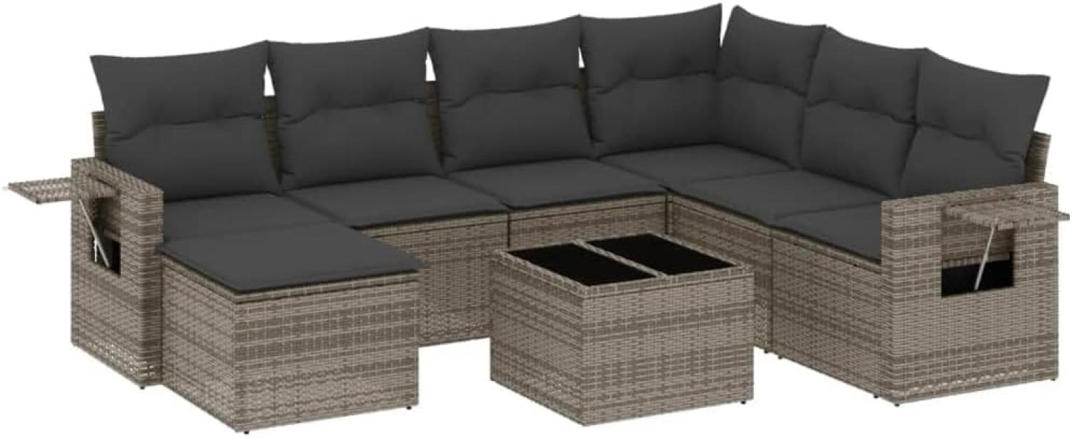 vidaXL 8-tlg. Garten-Sofagarnitur mit Kissen Grau Poly Rattan 3252847 Bild 1