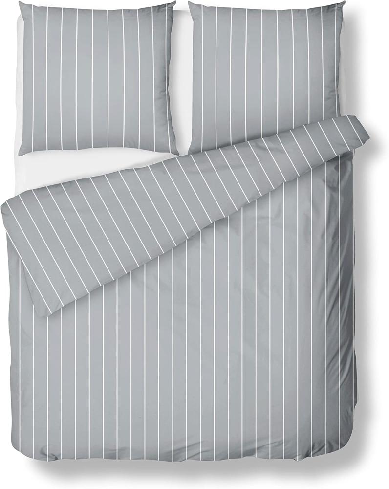 Mako Satin Bettwäsche Urban Stripe grau 155x200 + 80x80 Bild 1