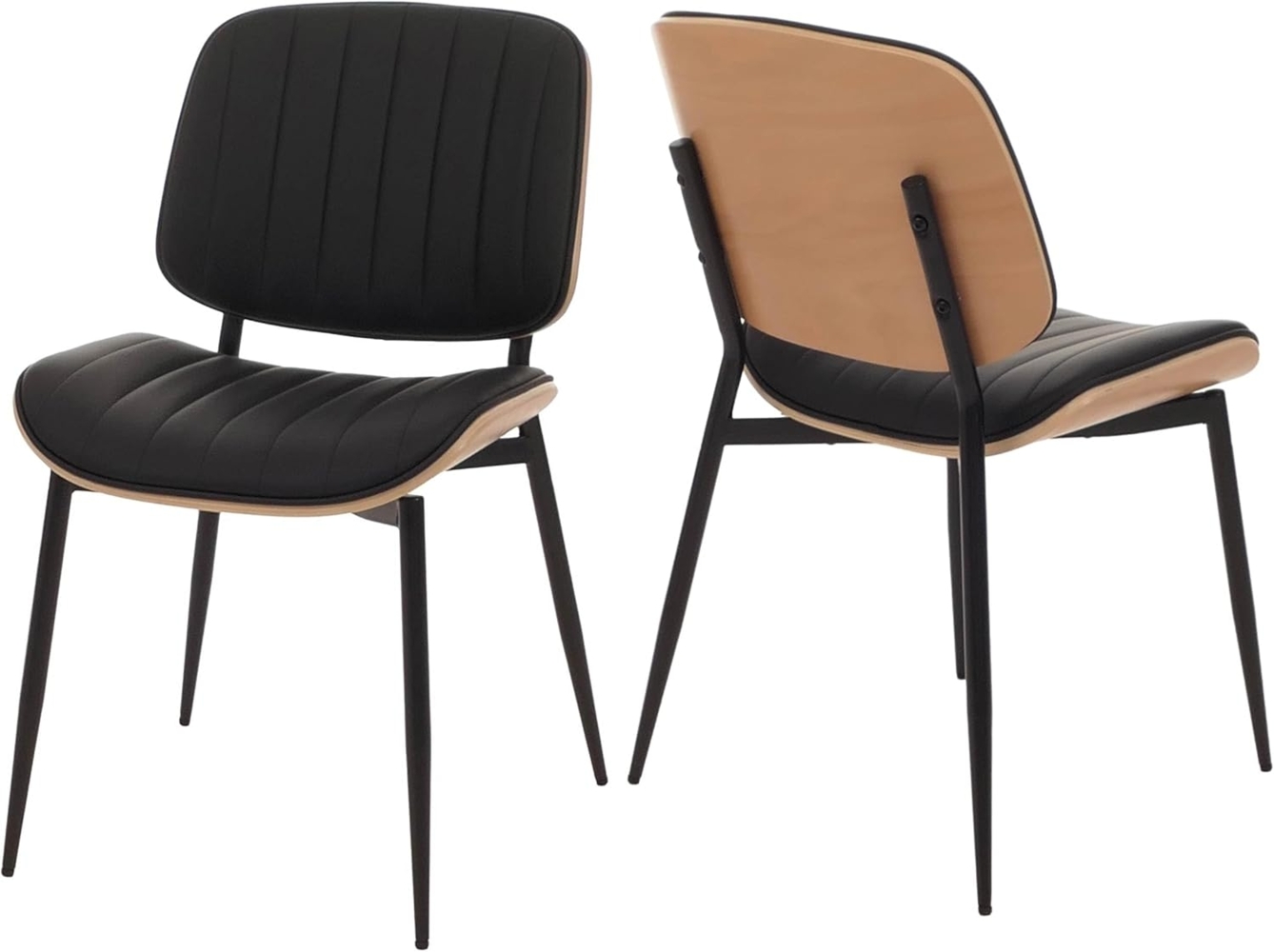 2er-Set Esszimmerstuhl HWC-O44, Küchenstuhl Stuhl, Bugholz Kunstleder Öko-Tex FSC® ~ natur, schwarz Bild 1