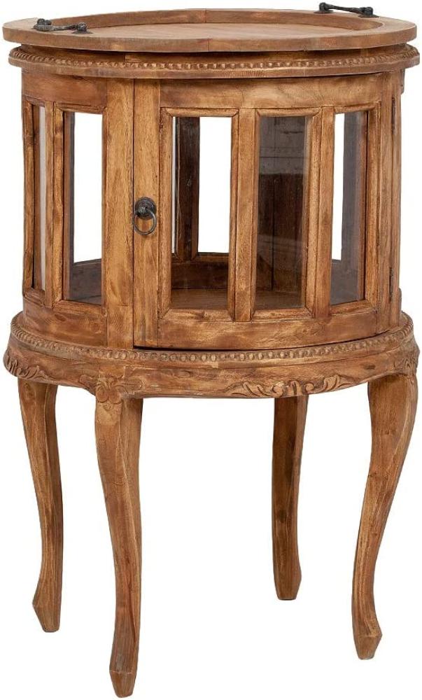 Teeschrank Barschrank CORUNA-Rund Mahagoni Antik Natural Beistelltisch Shabby Bild 1