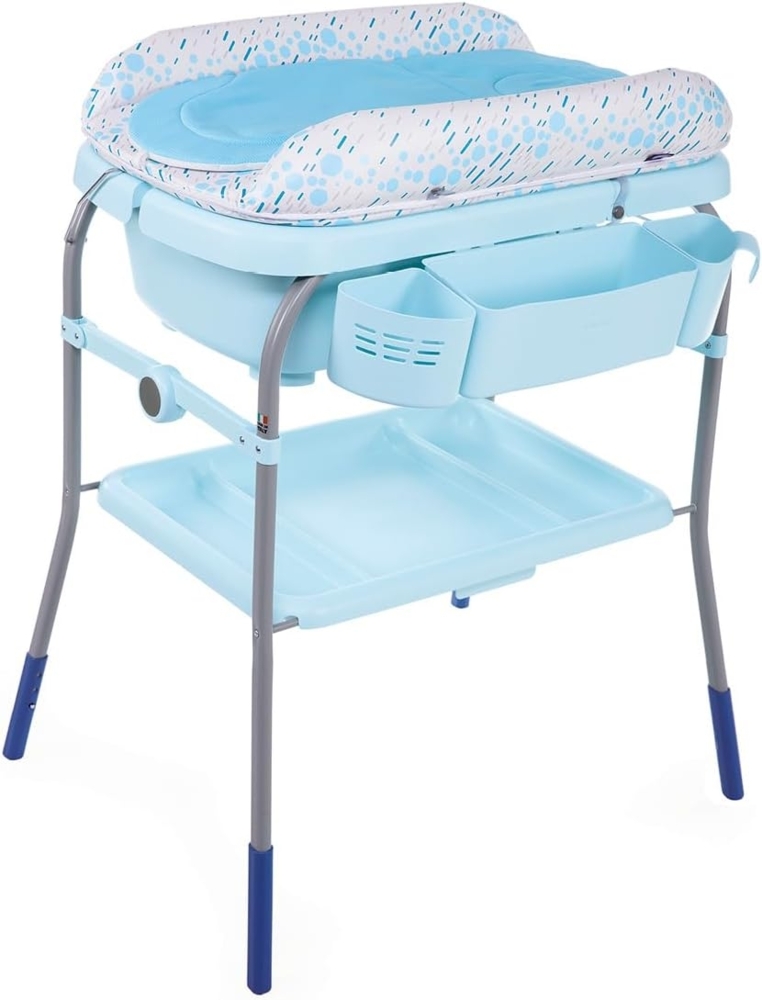 Chicco Cuddle und Bubble Ergonomische Baby-Wickelwanne mit Matratze und weicher Wickelauflage, höhenverstellbar, kompakt schließbar, max. 11 kg, Blau Bild 1