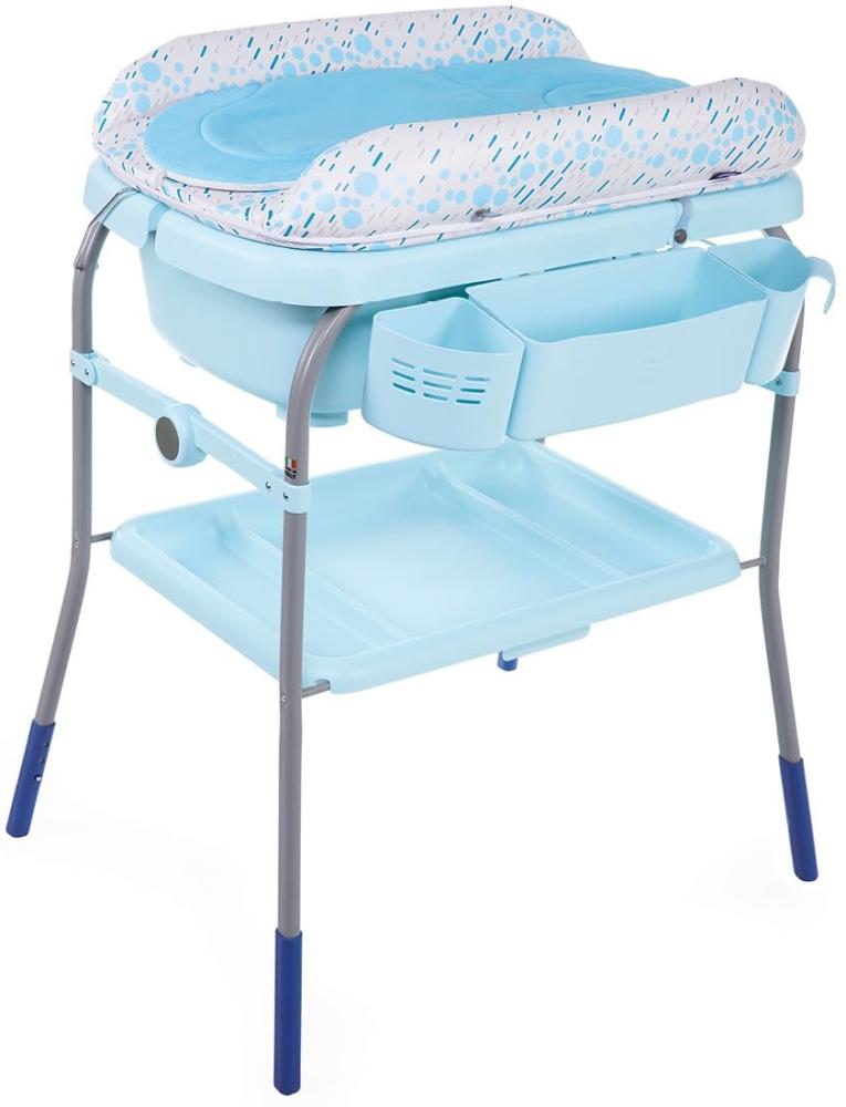 Chicco Cuddle und Bubble Ergonomische Baby-Wickelwanne mit Matratze und weicher Wickelauflage, höhenverstellbar, kompakt schließbar, max. 11 kg, Blau Bild 1