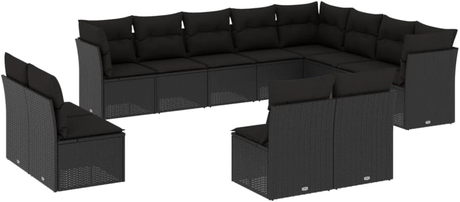 vidaXL 12-tlg. Garten-Sofagarnitur mit Kissen Schwarz Poly Rattan 3218465 Bild 1