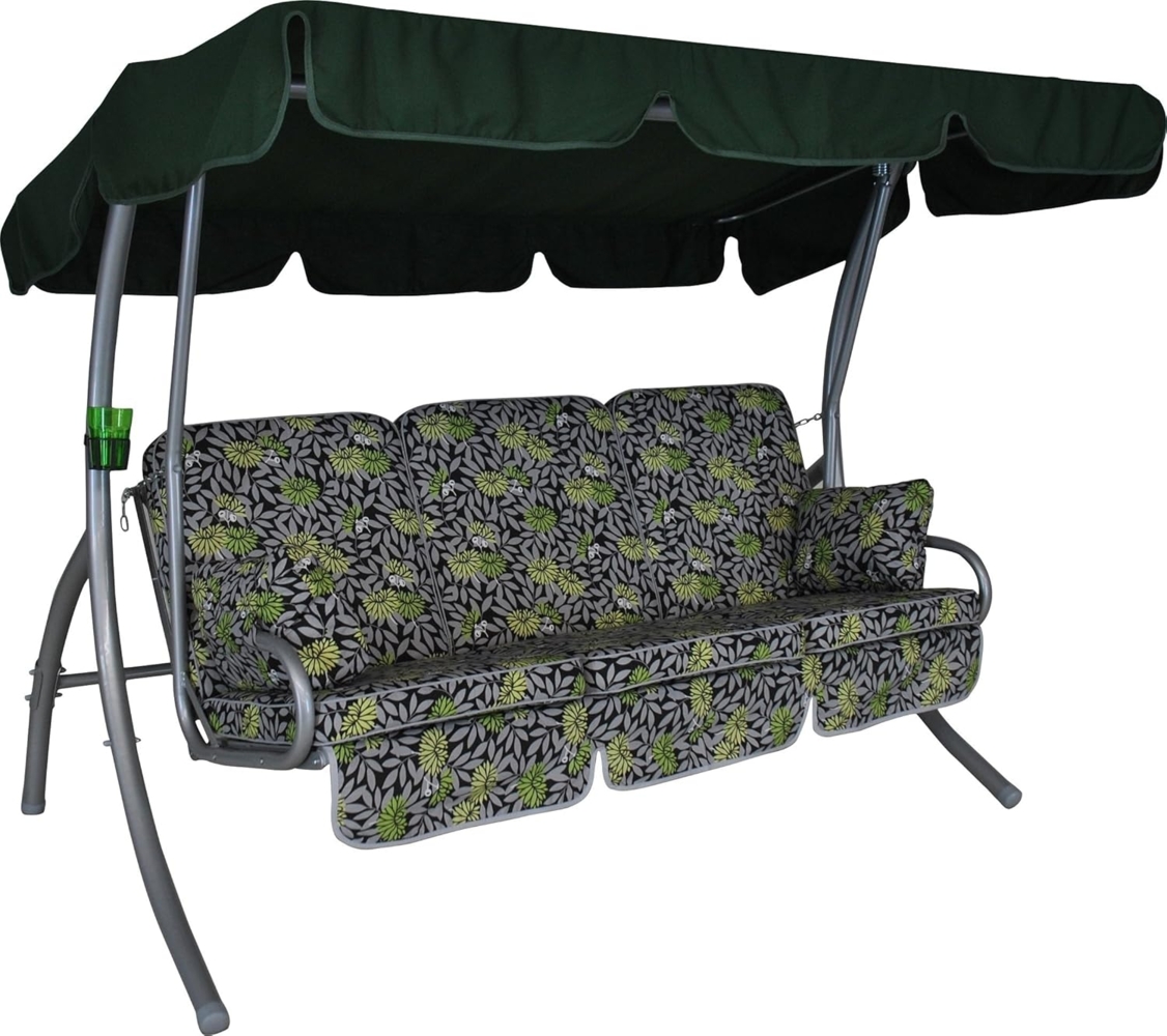 Angerer Freizeitmöbel GmbH Hollywoodschaukel Comfort - Gartenschaukel Made in Germany - Schaukel zum Sitzen, Liegen und Entspannen - inklusive Bett-Funktion - einfache Montage (Schwarz-Grün geblümt) Bild 1