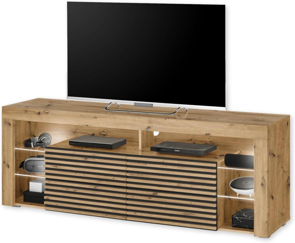 GOAL 2 TV-Lowboard mit LED-Beleuchtung in Artisan Eiche Optik, Schwarz - TV Schrank mit viel Stauraum für Ihr Wohnzimmer - 179 x 67 x 44 cm (B/H/T) Bild 1