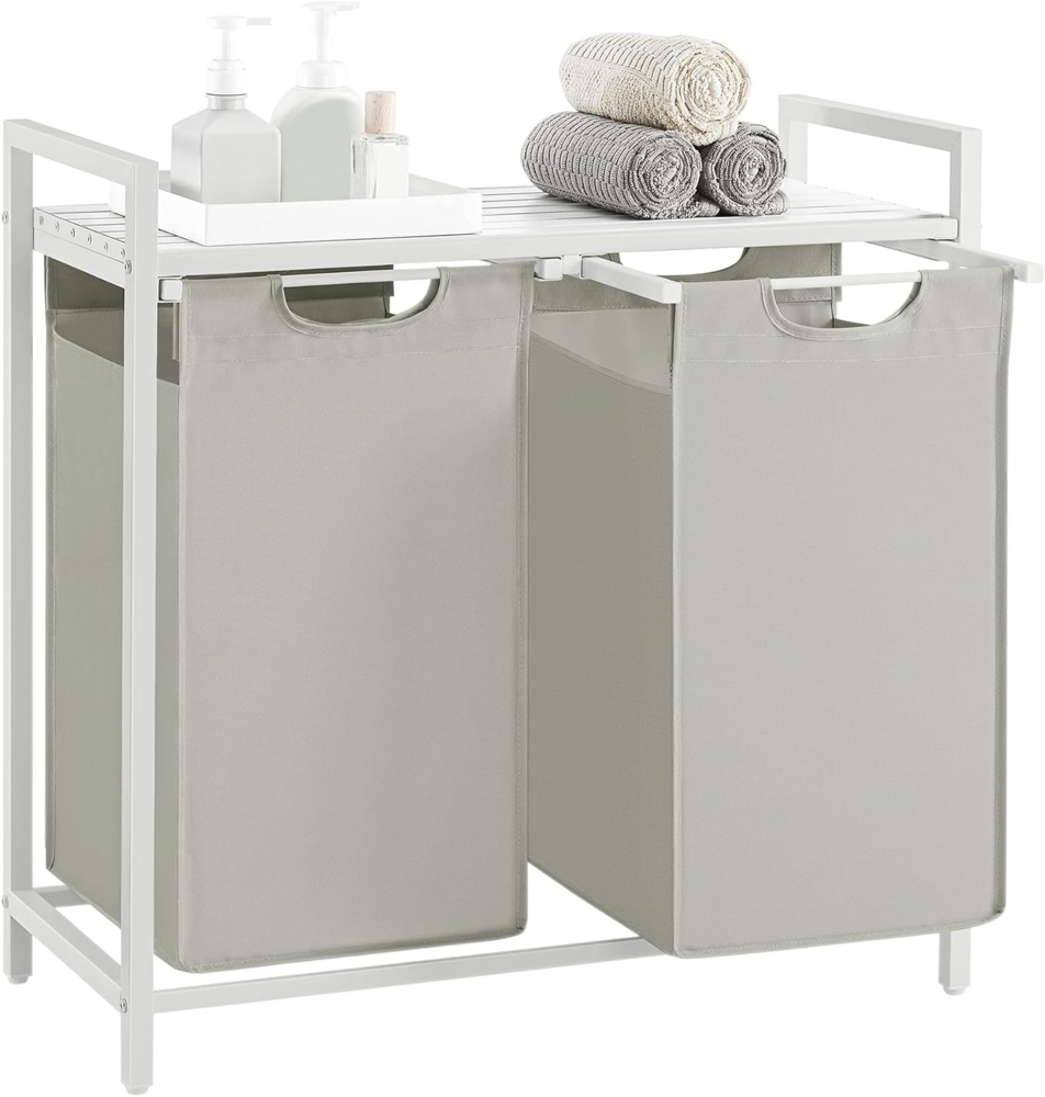 Vasagle Wäschekorb mit 2 Fächer, Metallrahmen Weiß, 2x46 L / 73 x 33 x 72 cm Bild 1