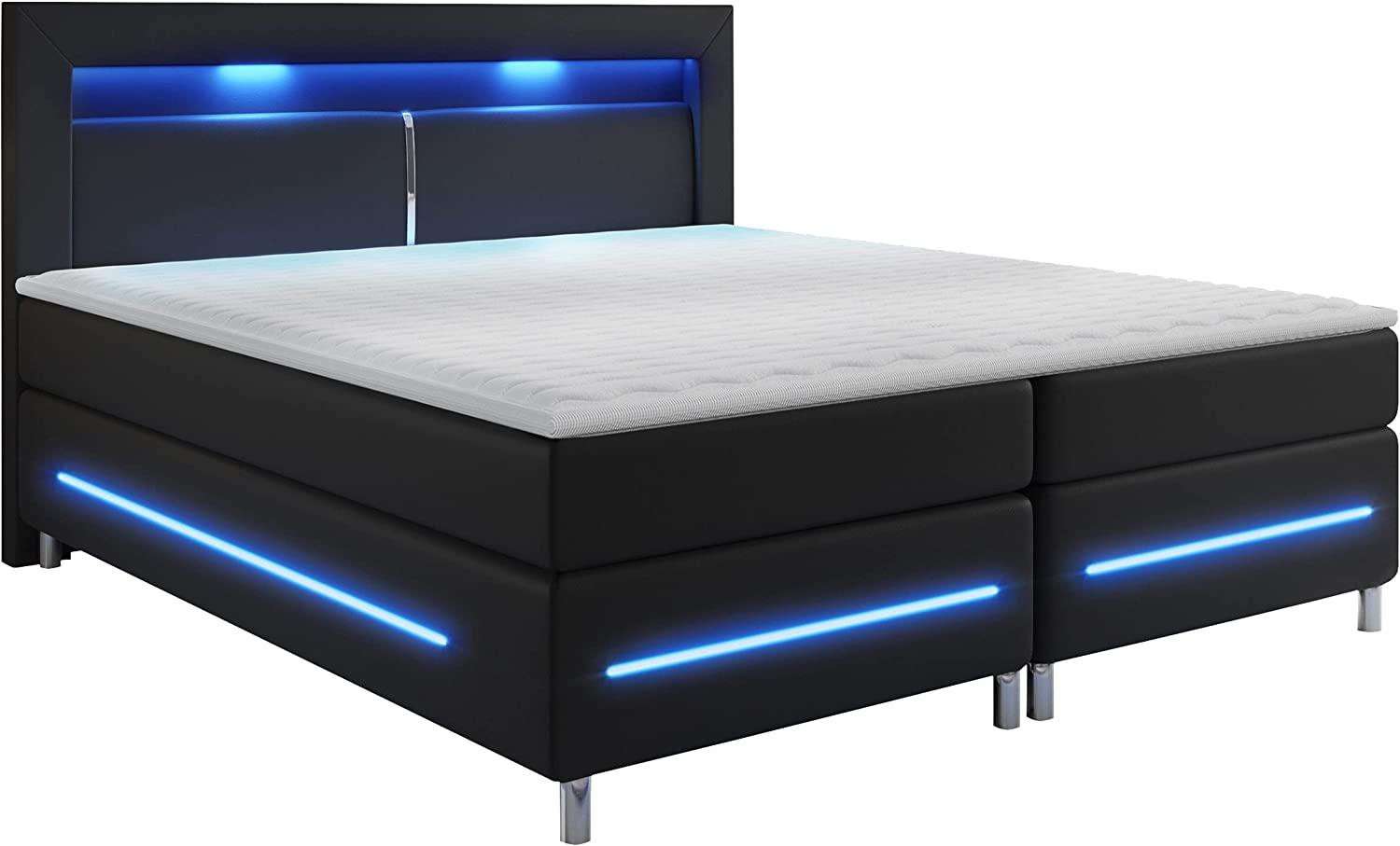 Boxspringbett Amarante LED, Blauer LED-Beleuchtung, Schwarz, 180x200 cm Bild 1