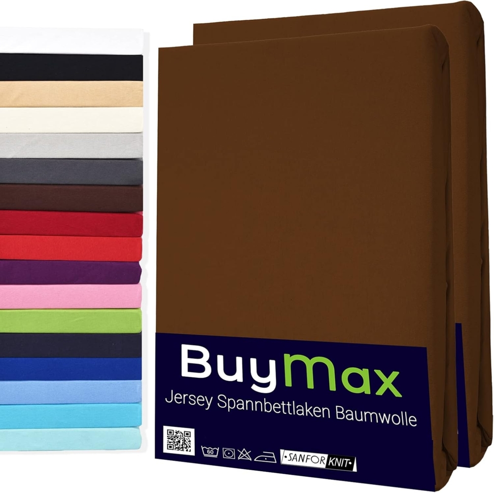 Buymax® Spannbettlaken 70x140 cm Doppelpack 100% Baumwolle Kinderbett Spannbetttuch Baby Bettlaken Jersey, Matratzenhöhe bis 15 cm, Farbe Schokobraun Bild 1