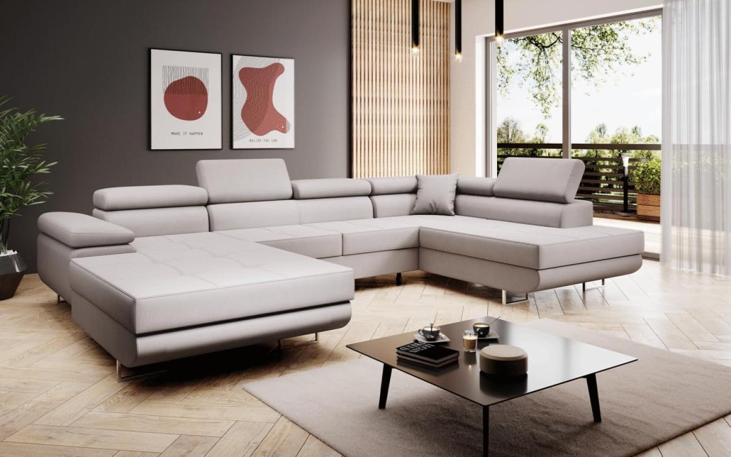 Designer Sofa Matera mit Schlaf und Klappfunktion (Stoff) Beige Bild 1