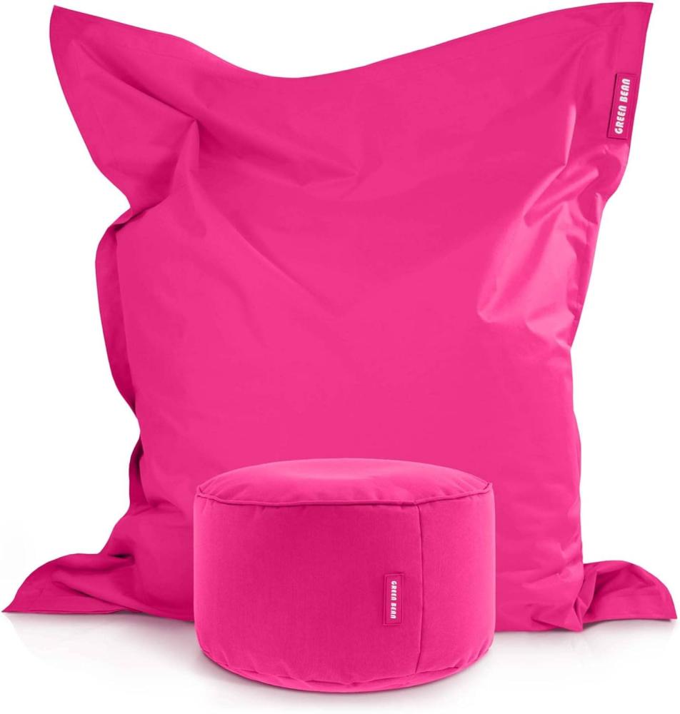 Green Bean© 2er Set XXL Sitzsack "Square+Stay" inkl. Pouf fertig befüllt mit EPS-Perlen - Riesensitzsack 140x180 Liege-Kissen Bean-Bag Chair Pink Bild 1