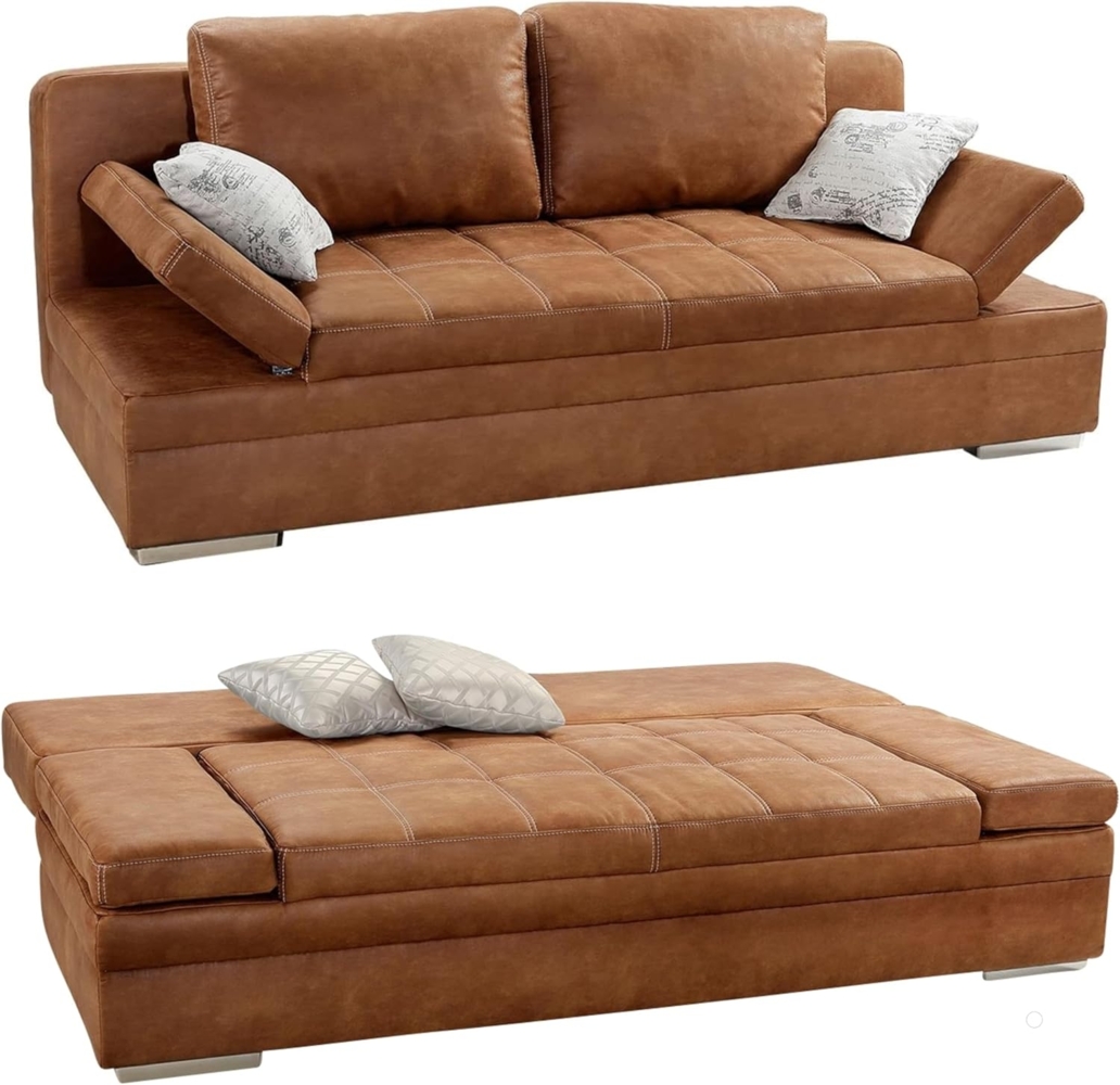 luma-home Schlafsofa 15117, mit Bettkasten 200 cm breit, Armlehnen verstellbar, Bettfunktion,attrakt. Steppung, Mikrofaser Antikleder-Optik Braun Curry Bild 1