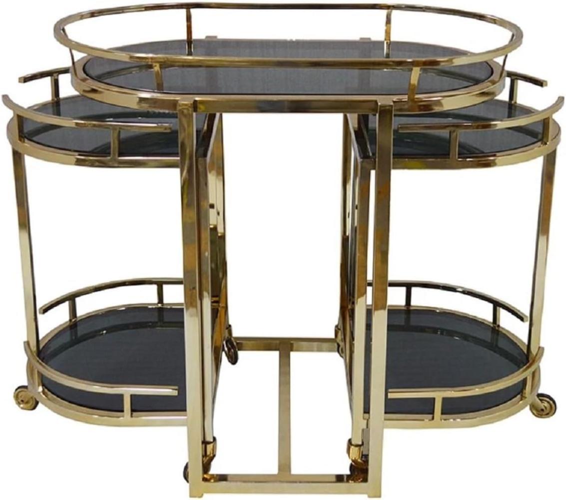 Casa Padrino Servierwagen Gold / Schwarz 79 x 46 x H. 84 cm - Ovaler Metall Trolley mit Glasplatten - Hotel Restaurant Gastronomie Trolley - Hotel & Restaurant Accessoires Bild 1