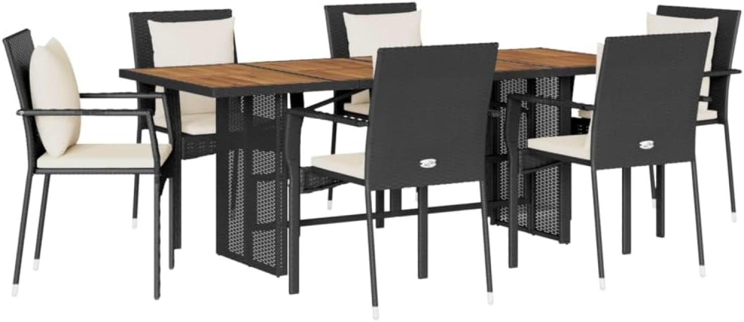 vidaXL 7-tlg. Garten-Essgruppe mit Kissen Schwarz Poly Rattan 3213498 Bild 1