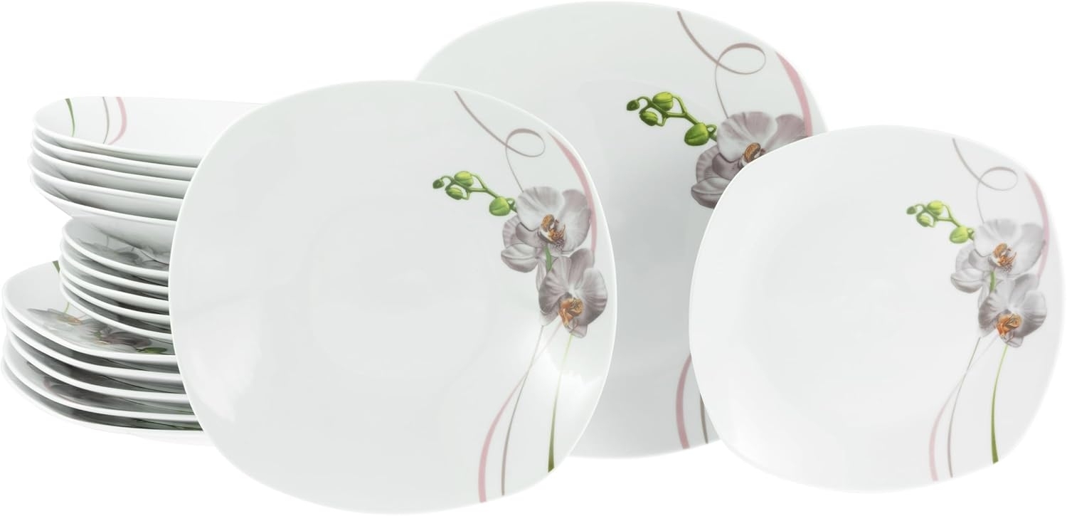 CreaTable Tafelservice Square Orchidee Tellerset 18-tlg (18-tlg), 6 Personen, Porzellan Bild 1