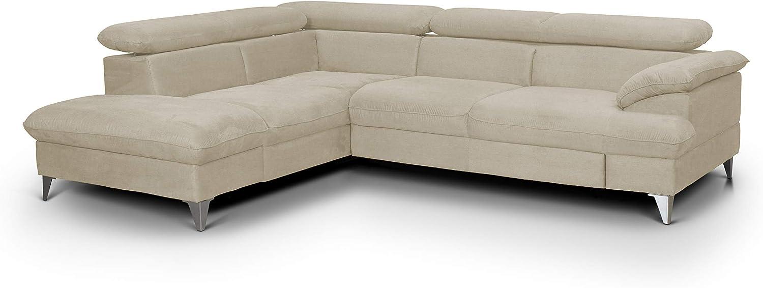 Mivano Schlafsofa David / Moderne Eckcouch mit verstellbaren Kopfstützen, Schlaffunktion und Stauraum / 256 x 71 x 208 / Mikrofaser-Bezug, Creme-Weiß Bild 1