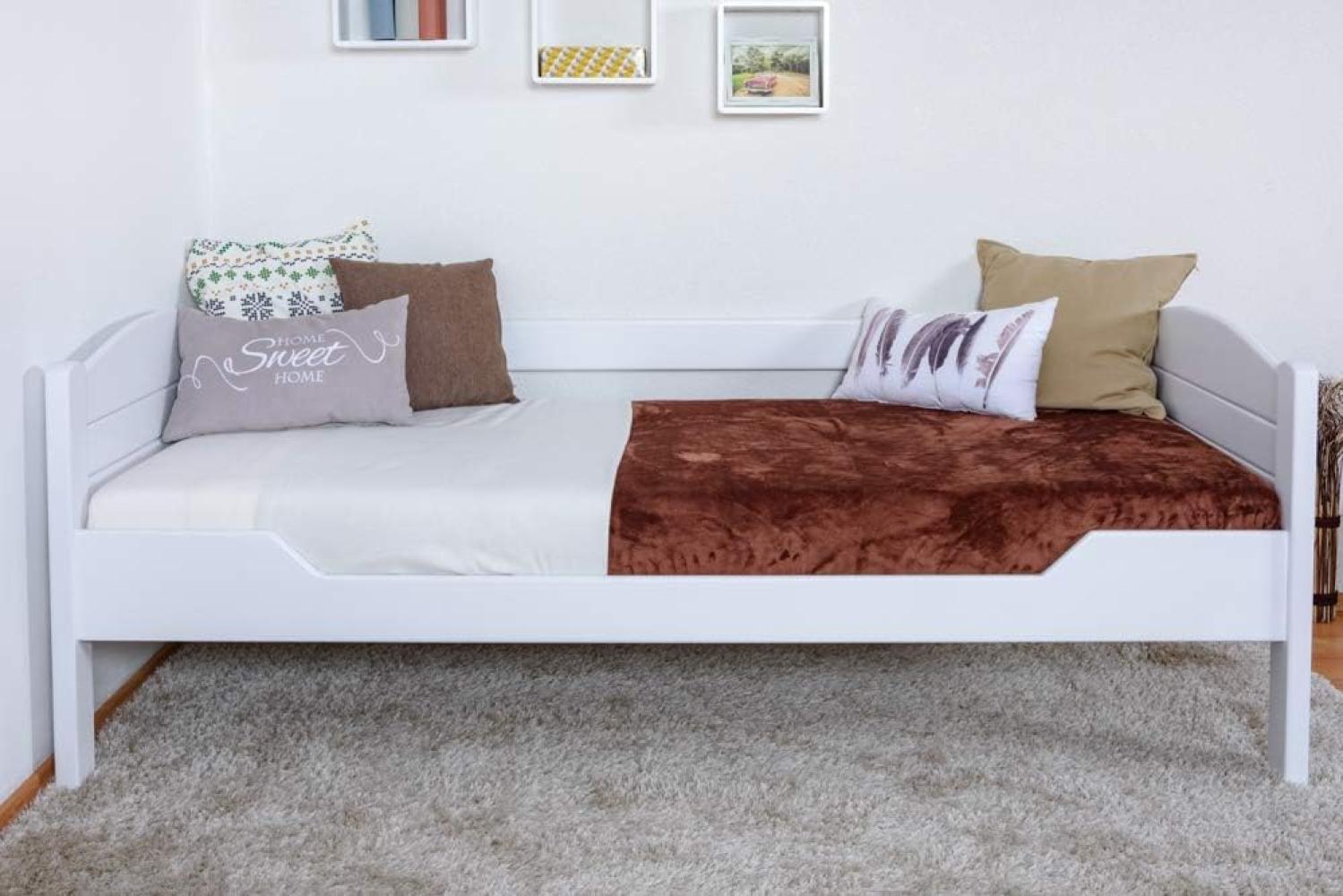 Einzelbett / Gästebett \"Easy Premium Line\" K1/s Voll, 90 x 200 cm Buche Vollholz massiv weiß lackiert Bild 1