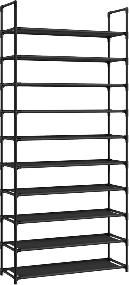 SONGMICS Schuhregal, 10 Ebenen, Schuhablage, Schuhaufbewahrung, schmal, 28 x 83 x 173 cm, Metallgestell, Ablagen aus Vliesstoff, für Flur, Schlafzimmer, schwarz LSH110BH01 Bild 1