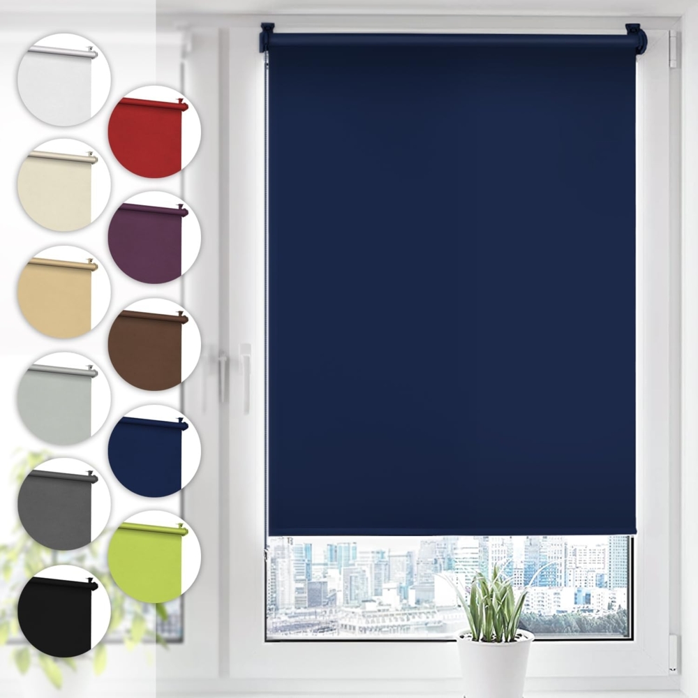 Verdunkelungsrollo Klemmfix ohne Bohren 85cm x 210cm Dunkelblau Verdunklungsrollo Fensterrollo Rollo Seitenzugrollo Klemmrollo für Fenster & Tür Bild 1